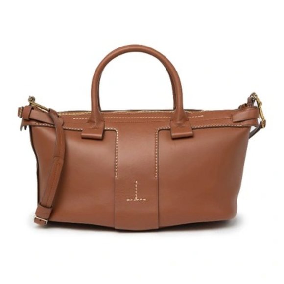 Theory T Bar Ames Leather Handbag Satchel Crossbody Purse Shoulder Bag Weekender - Picture 2 of 13